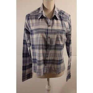 Hollister Women's Size L Blue/White Long Sleeve Plaid Button-up Shirt w/Raw Hem